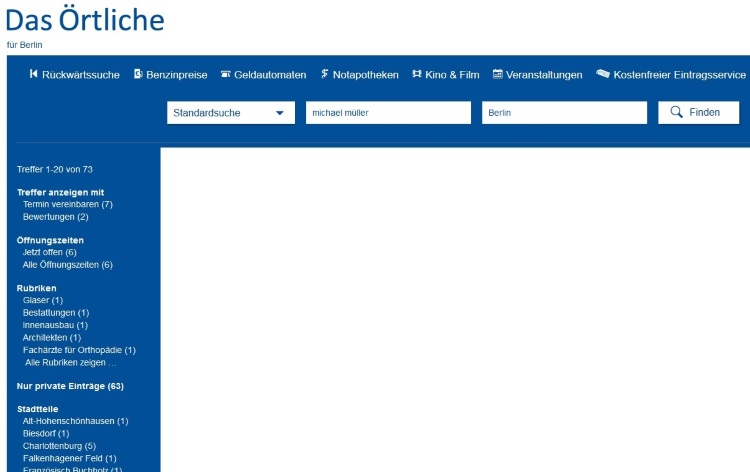 Das Örtliche - Filteroptionen für die Personensuche
