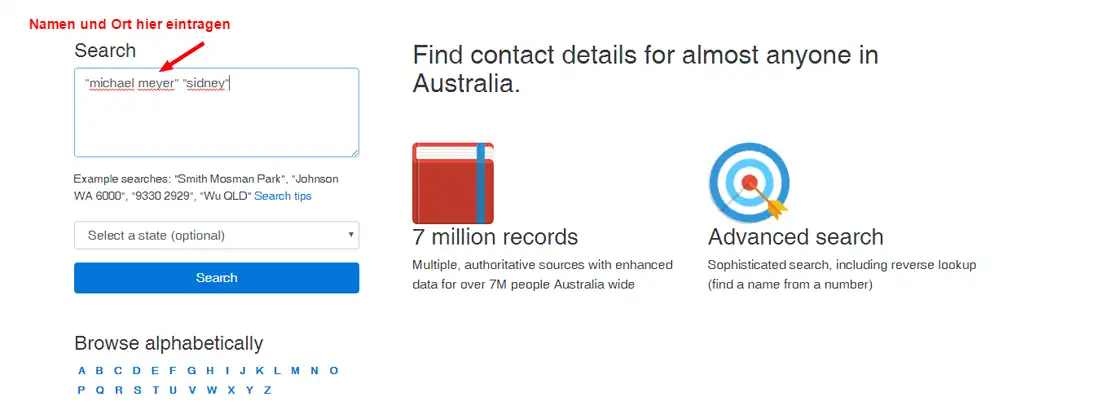 Personensuche in Australien mit Person Lookup