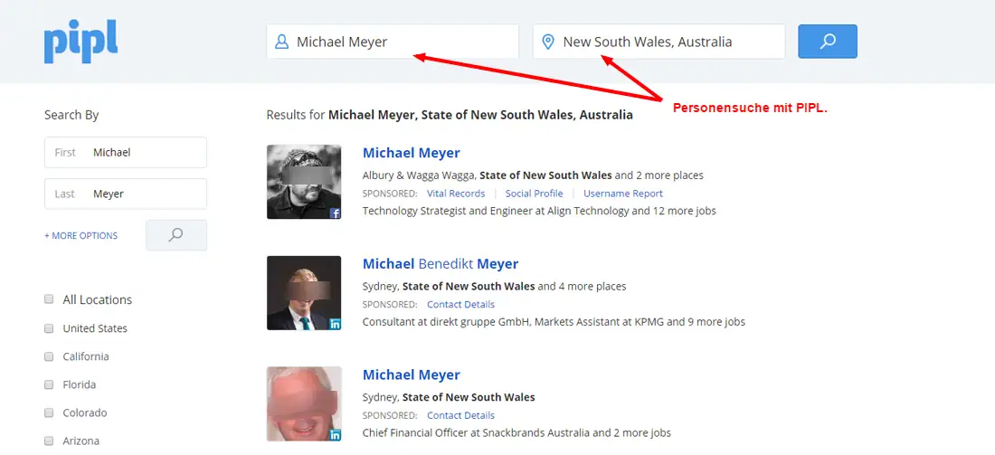 Personensuche in Australien mit PIPL search